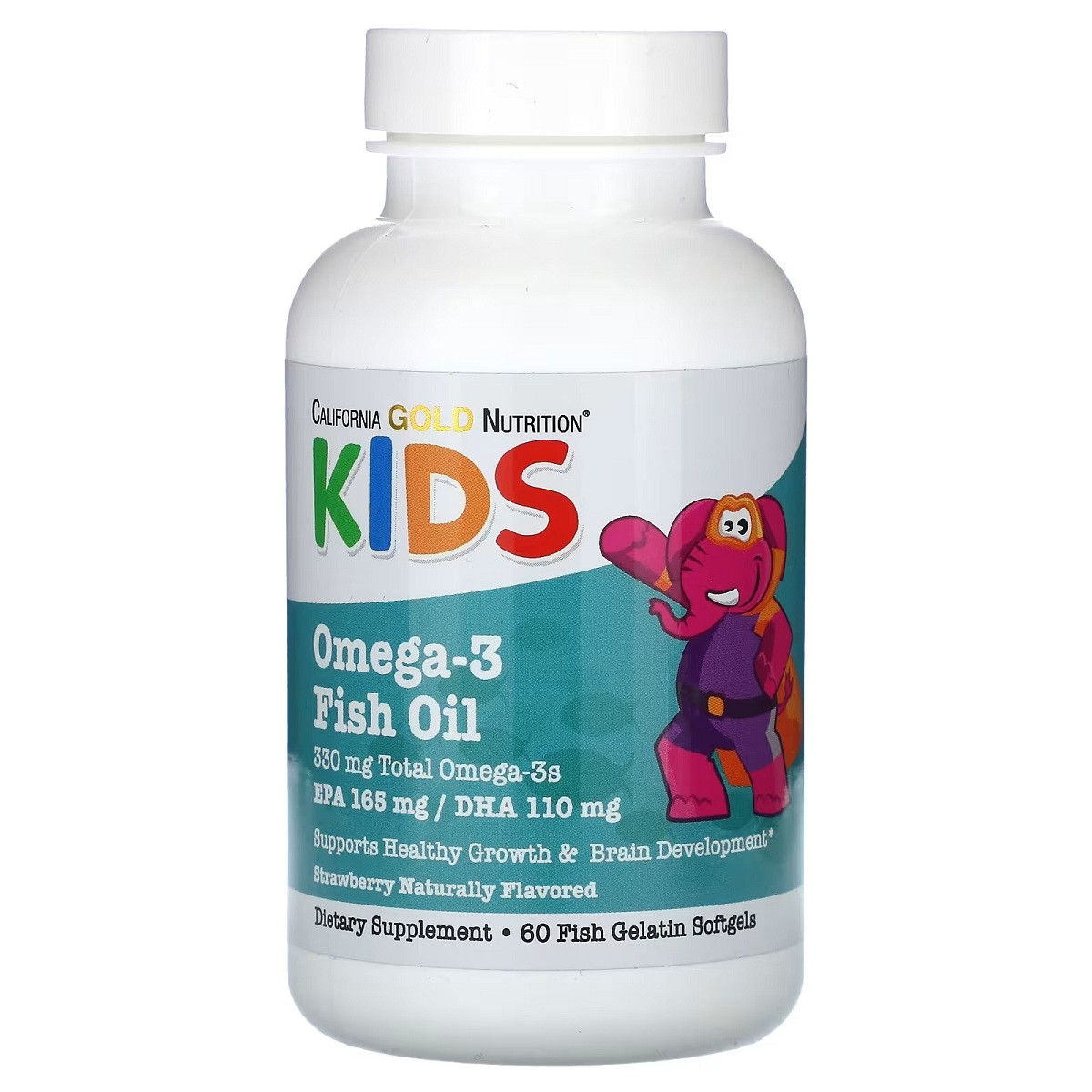 Омега-3 і риб'ячий жир для дітей, смак полуниці, Kid's Omega-3 Fish Oil, California Gold Nutrition, 60