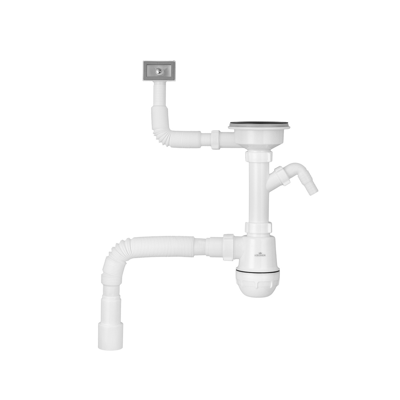 Сифон для кухонної мийки Kroner KRP KS02-1BLK 3 1/2"х40/50 мм із відведенням для пральної машини, з квадратним