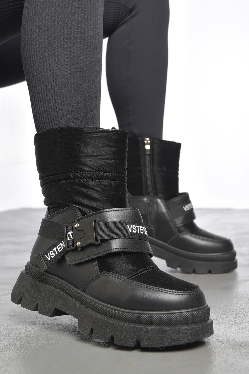 Напівчоботи жіночі на хутрі чорного кольору 187182T Безкоштовна доставка, фото 1