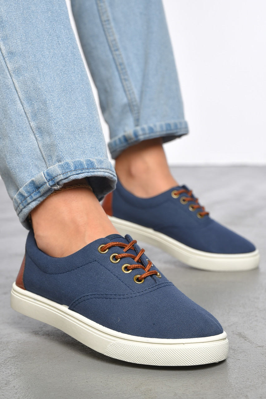 Мокасини жіночі синього кольору на шнурівці текстиль 187146T Безкоштовна доставка, фото 1