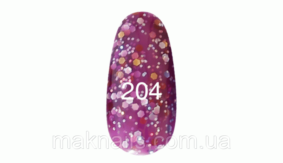 Гель лак № 204 (фіолетовий з блискітками різних розмірів) 7 мл.