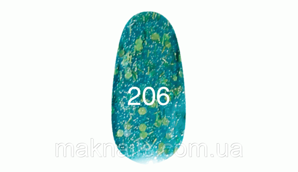 Гель лак № 206 (зелений з блискітками різних розмірів) 7 мл.