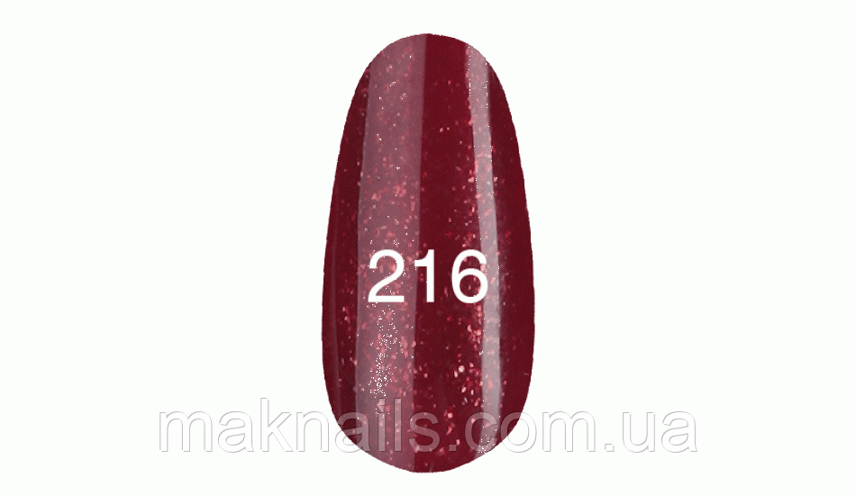 Гель лак № 216 Глибокий карміновий (З дрібним золотим глітером)