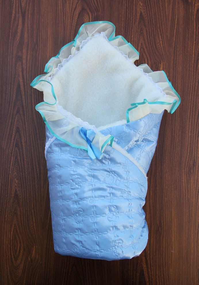 Конверт на виписку "Атлас на овчині" (зима) блакитний, фото 1