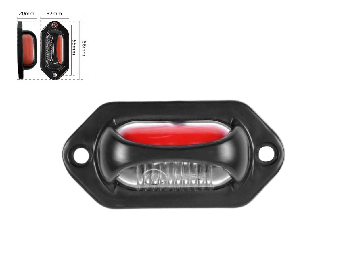 Габаритний ліхтар-катафот BD-0116, ліхтар підсвічування номера 2 LED білий/червоний 12-24V IP67 (1 шт). Розмір: 66*32*20 мм