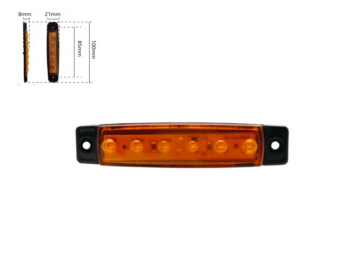 Габаритний ліхтар-катафот BD-0005A 6 LED жовтий 12-24V IP67. Розмір: 100*21*8 мм, фото 1