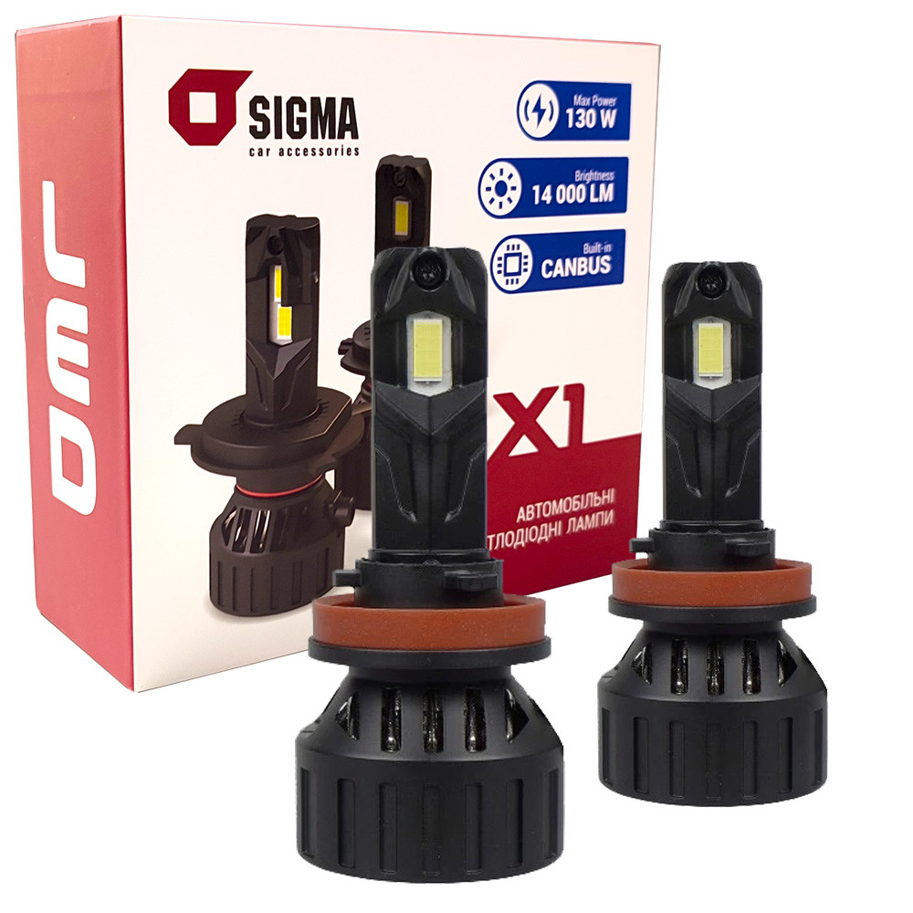 Лампа світлодіодна для фар SIGMA X1 LED H11 6000K 14000LM 2 шт комплект ...