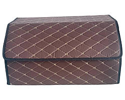 Органайзер у багажник автомобіля саквояж для машини L Темно-коричневий Екошкіра бежева строчка (56 смХ31смХ29см)