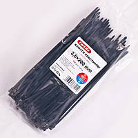 Хомути пластикові для труб для коліс і кабелів CarLife 3,6 x 200 мм чорні 100 шт AVK