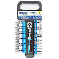 Набір головок Molder комплект з тріскачкою й подовжувачем 1/4" 72Т, CR-V 28 шт (MT64828) AVK