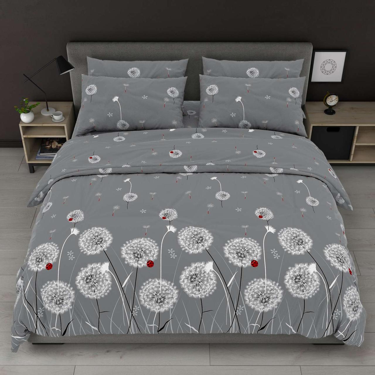 Підковдра на блискавці 145х215 (Бязь) | Полуторна підковдра від виробника "Королева Ночі" | Кульбаби на сірому, фото 1