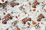 Лоскуток. Ранфорс завширшки 240 см "Пожежні машини" теракотового кольору на білому тлі No 3233, 44*240 см, фото 5