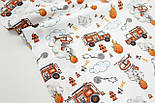 Лоскуток. Ранфорс завширшки 240 см "Пожежні машини" теракотового кольору на білому тлі No 3233, 44*240 см, фото 6