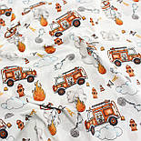Лоскуток. Ранфорс завширшки 240 см "Пожежні машини" теракотового кольору на білому тлі No 3233, 44*240 см, фото 8