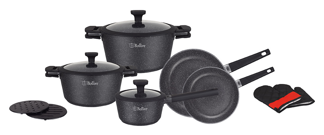 Набір кухонного посуду Bollire BR-1320, 12 предметів антипригарне покриття, для індукції