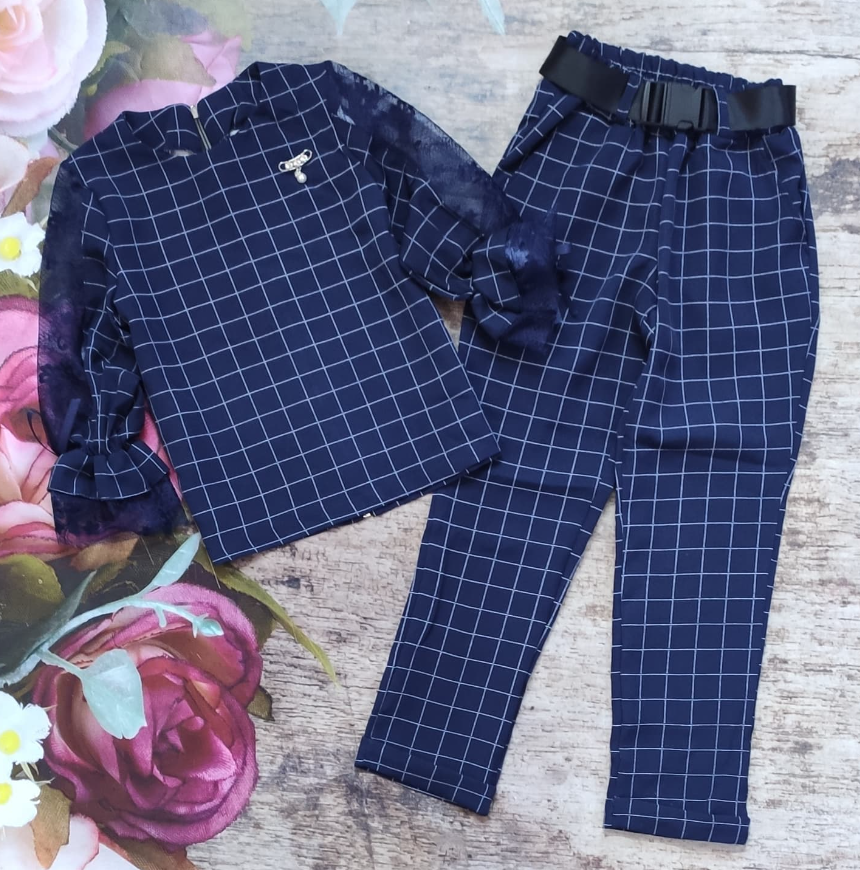 Стильний костюм зі штанами для дівчинки "Клітка" (146,152р), фото 1