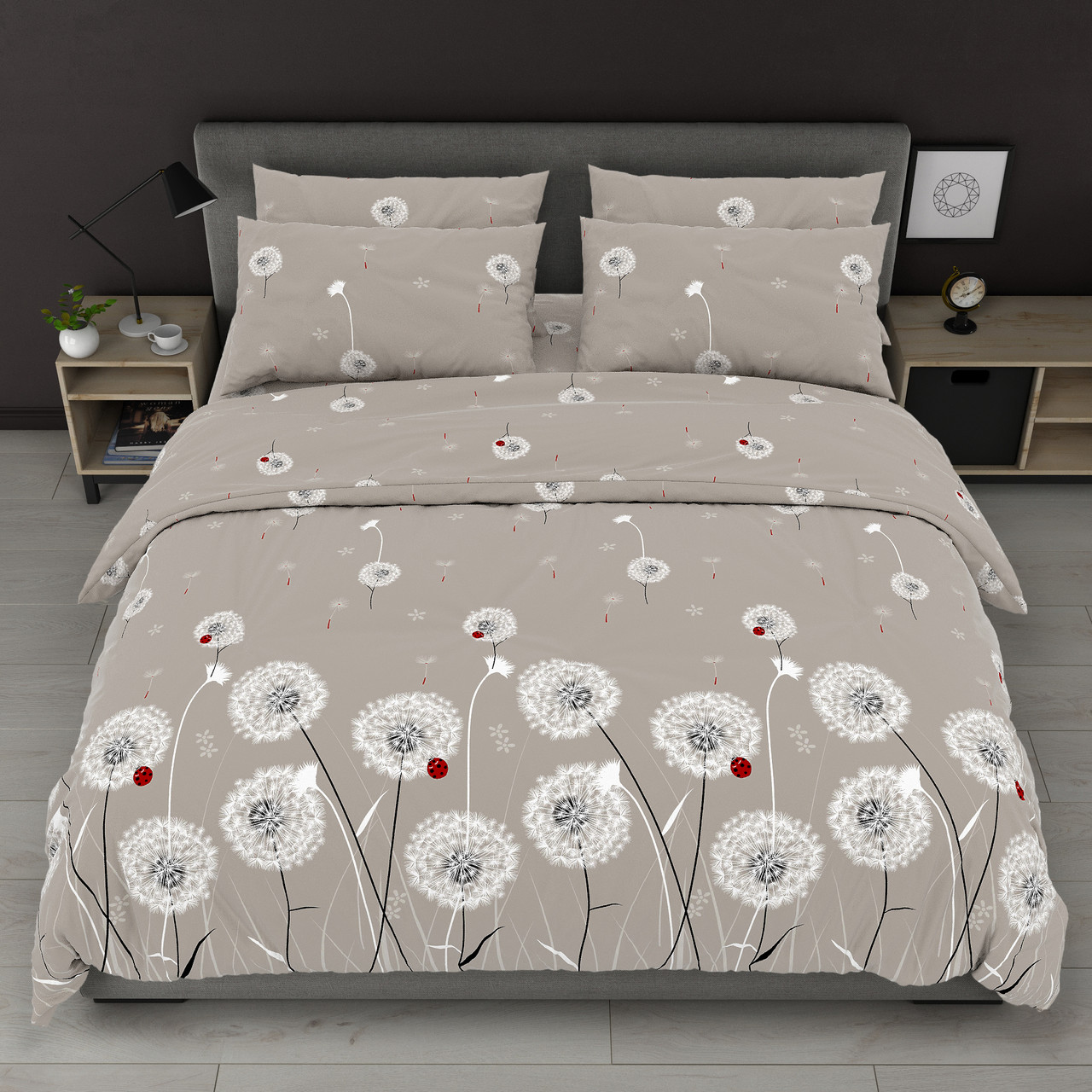 Наволочка на блискавці 70х70 (Бязь) | Від виробника "Королева Ночі" | Кульбаби на бежевому, фото 1