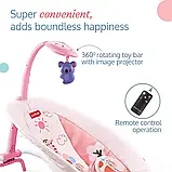 Шезлонг гойдалка дитячий 69850 Рожевий, мелодії, проєктор, пульт керування, заспокійлива вібрація, фото 5