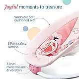 Шезлонг гойдалка дитячий 69850 Рожевий, мелодії, проєктор, пульт керування, заспокійлива вібрація, фото 6