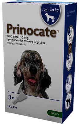 Prinocate краплі на холку для собак 25-40 кг 1шт проти бліх,кліщів і глистів 400mg/100mg 4ml Принокат KRKA