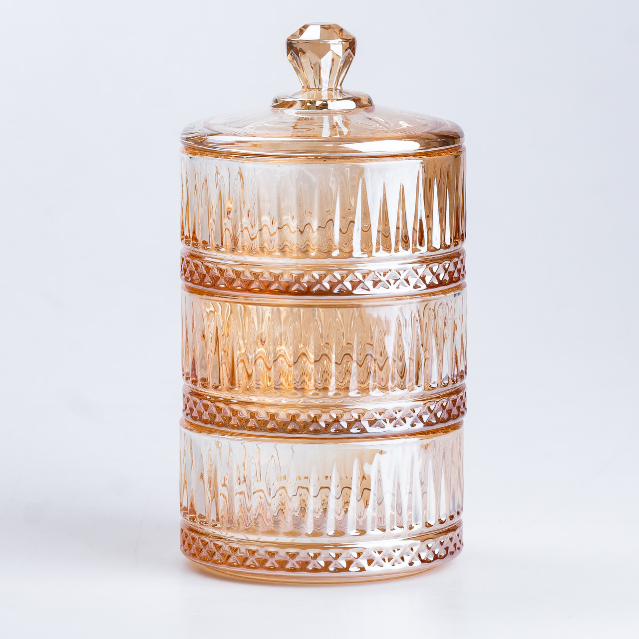 Цукерниця з кришкою 3×300 (мл) • цукерниця триярусна • цукерниця скляна 19.6 (см), фото 1