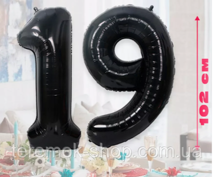 Цифри кулі 19 чорні металік набір повітряних фольгованих куль на день народження 102 см Китай