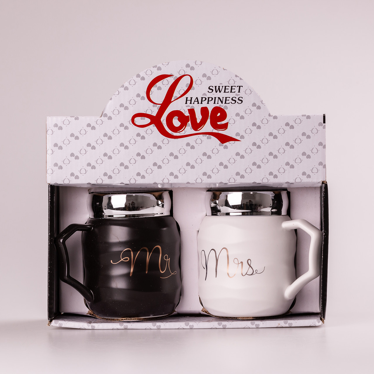Набір керамічних чашок Mr & Mrs 450мл з кришкою 2 штуки чашки для кави