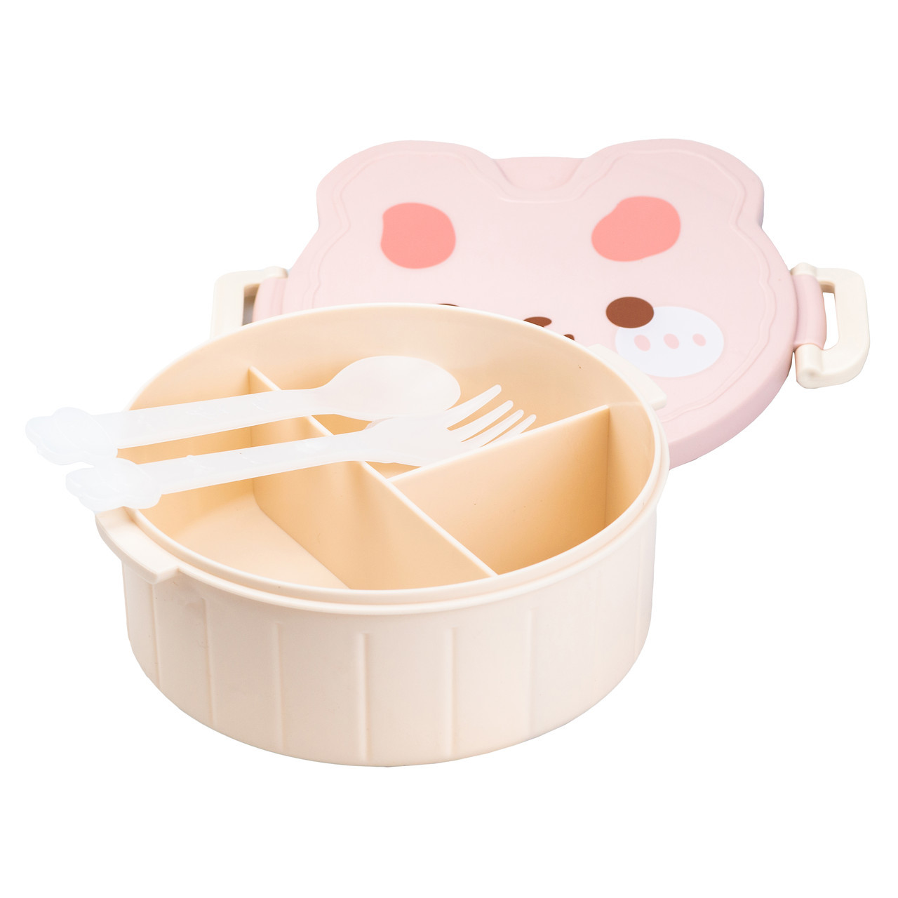 Дитячий ланч бокс на три секції 950 мл пластиковий з вилкою та ложкою "Ведмедик" Білий HP12270W - фото 1 - id-p2319215032