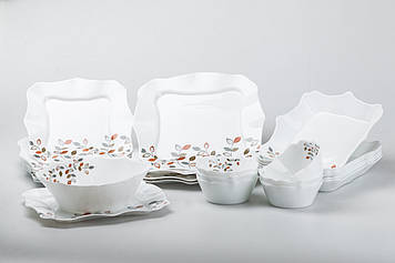 Столовий сервіз 26 квадратних керамічних тарілок Білий з квітами