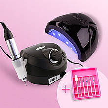 Набір для манікюру лампа SUN ONE 48W + фрезер ZS-601 35 тис. об/хв + набір фрез з 6 шт.(ЧОРНИЙ)