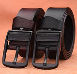 Шкіряний ремінь чоловічий із натуральної шкіри. Чоловічий ремінь для джинсів LFMB Чорний, фото 4