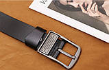 Шкіряний ремінь чоловічий із натуральної шкіри. Чоловічий ремінь для джинсів DWTS Чорний, фото 4