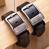 Шкіряний ремінь чоловічий із натуральної шкіри. Чоловічий ремінь для джинсів DWTS Коричневий, фото 2