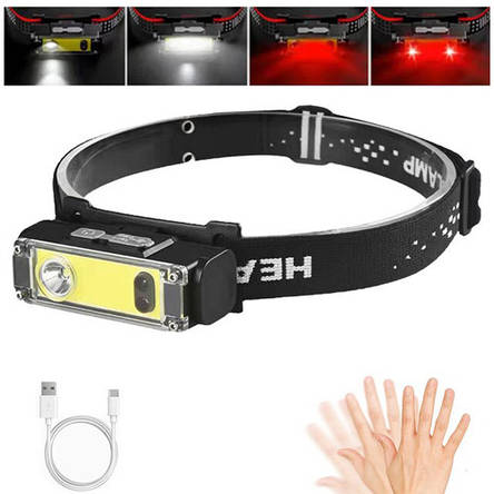 Ліхтар налобний BL-T124-ХРЕ+COB (White+Red), Motion Sensor, ЗУ Type-C, фото 1