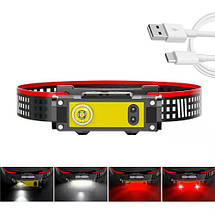 Ліхтар налобний BL-T124-ХРЕ+COB (White+Red), Motion Sensor, ЗУ Type-C, фото 6