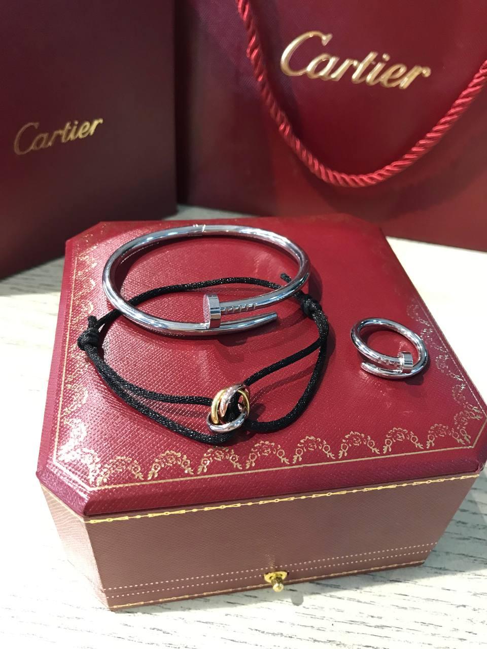 Cartier набір біле золото — браслет цвях, браслет нитка та кільце / Cartier браслет цвях і кільце цвях