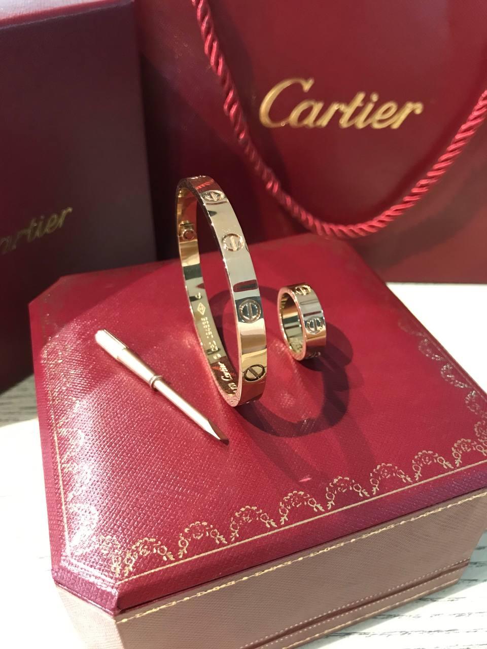Cartier набір — браслет Love з викруткою лимонне золото та кільце / Картьє набір