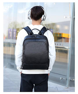 Шкіряний рюкзак чоловічий міський. Чоловічий рюкзак для ноутбука з натуральної шкіри Чорний