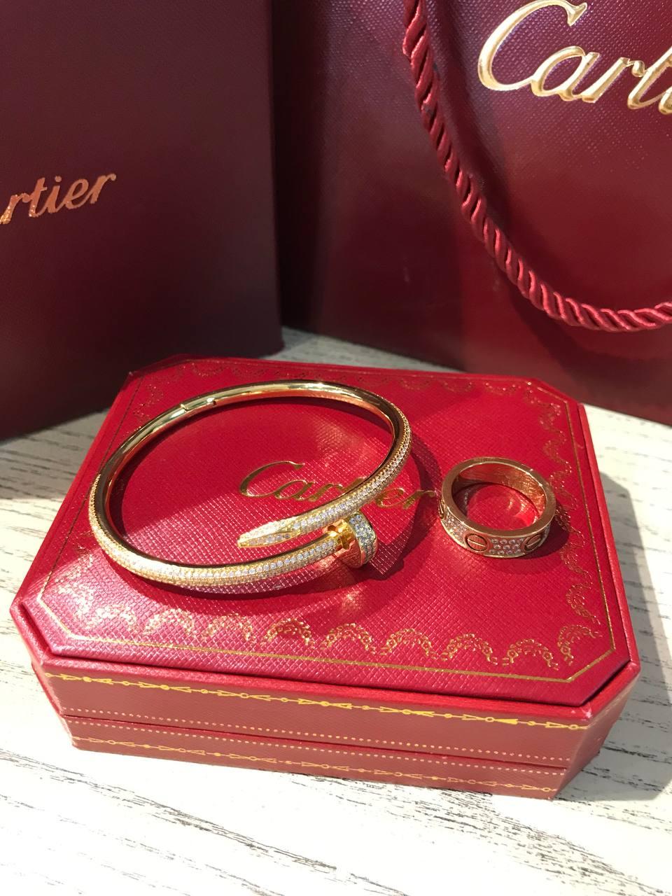 Cartier набор 2 предмета. Браслет цвях із дрібним цирконієм і кільце в лимонному золоті