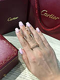 Cartier набір: сережки та кільце в рожевому золоті / Cartier кільце зубчики та сережки зубчики, фото 3
