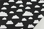 Лоскуток. Тканина бавовняна "Облака різних розмірів" білі на чорному тлі 42*160 см, фото 2