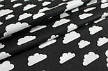 Лоскуток. Тканина бавовняна "Облака різних розмірів" білі на чорному тлі 42*160 см, фото 5