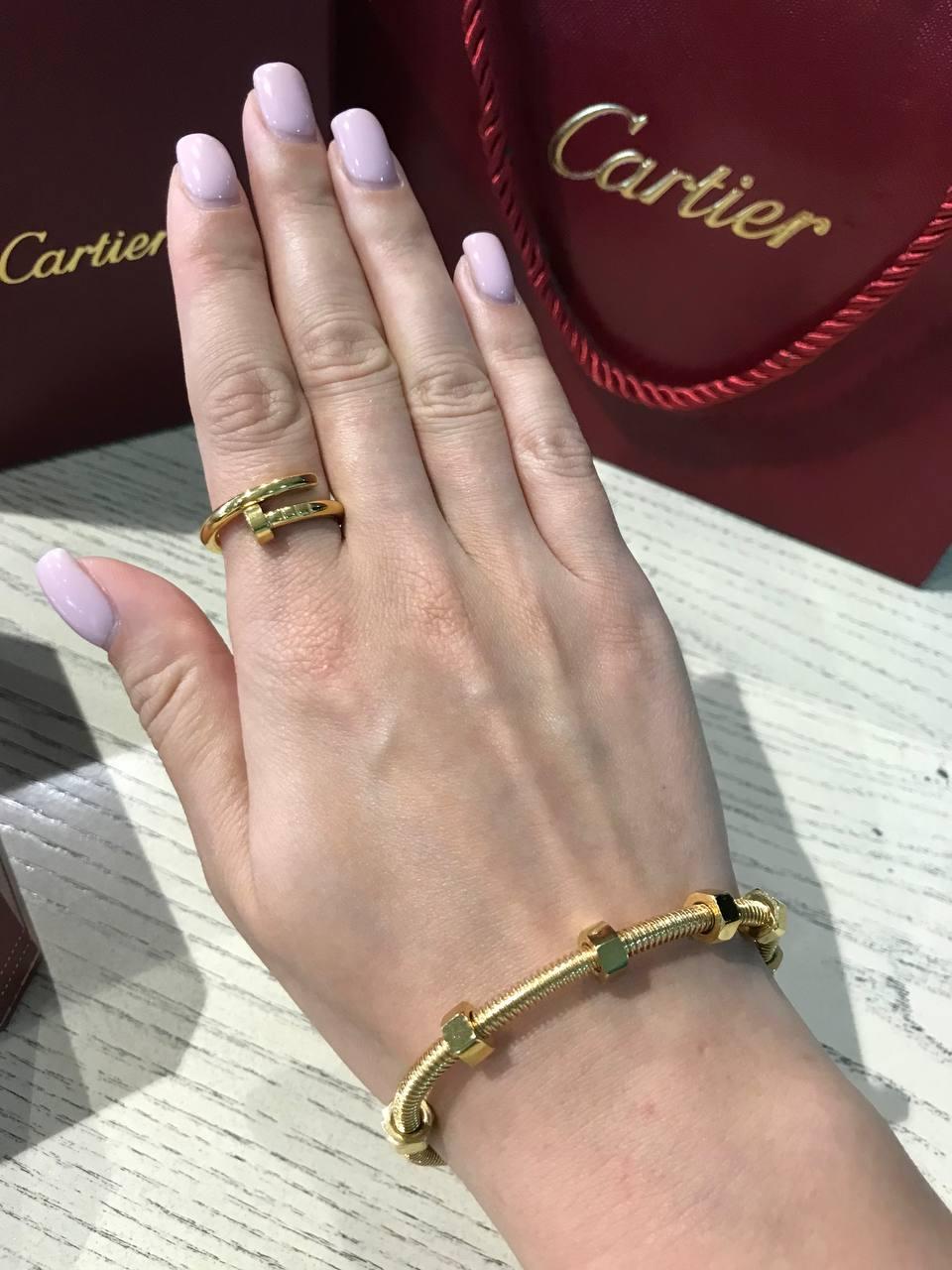Cartier набір: браслет і кільце в лимонному золоті / Cartier браслет і кільце