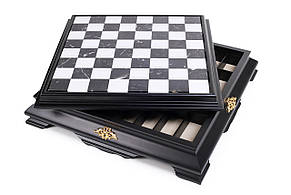 Шахова дошка з висувною скринькою для фігур з дерева та мармуру ручної роботи від бренду Italfama