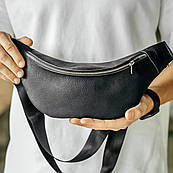 Чоловіча шкіряна чорна сумка бананка через плече на 2 відділення, стильні нагрудні/поясні сумки для чоловіків з натуральної шкіри