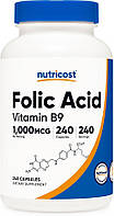 Фолієва кислота (вітамін В9), Folic Acid, Nutricost 1000 мкг, 240 капсул