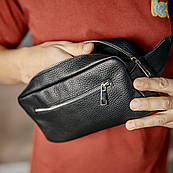 Чоловіча шкіряна чорна сумка, велика бананка через плече Кентукі, стильні нагрудні/поясні сумки для чоловіків з натуральної шкіри