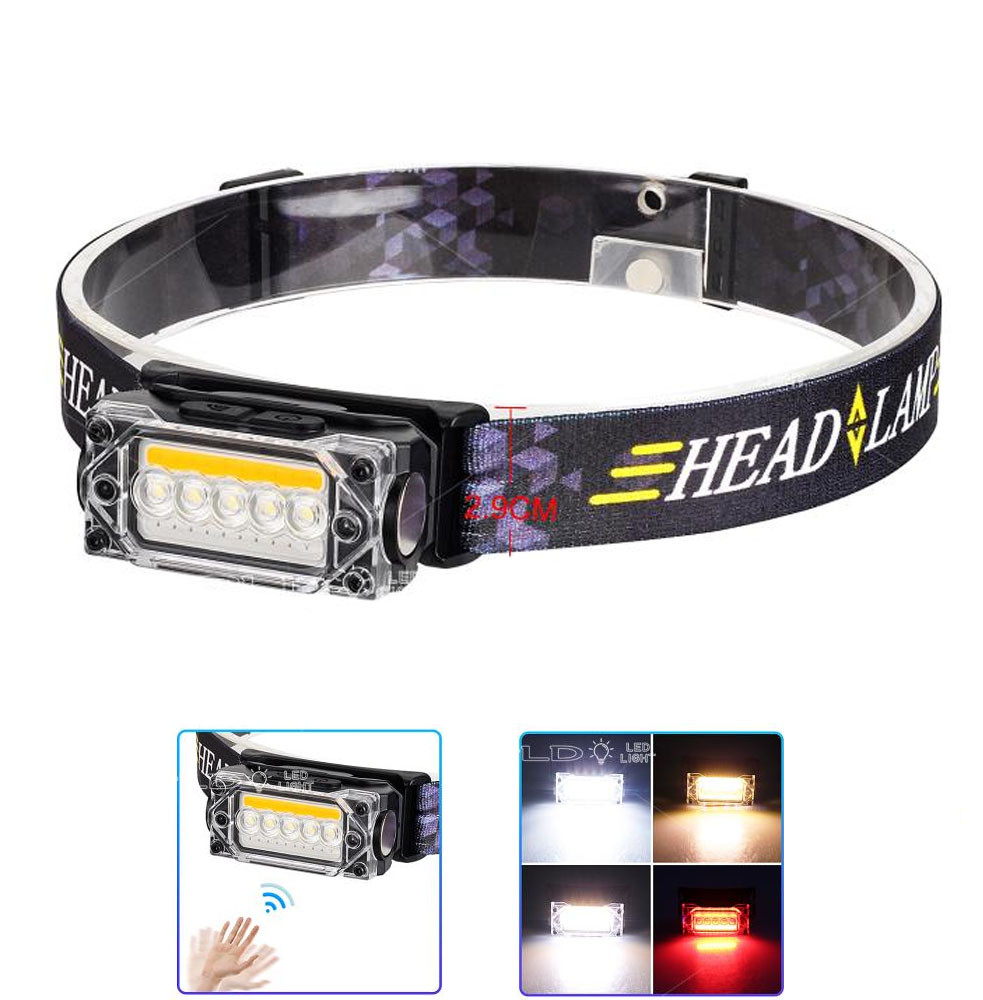 Ліхтар налобний YY-19С-5SMD+COB(white+yellow+red), Motion Sensor, Li-Ion акумулятор, ЗУ Type-C, магніт