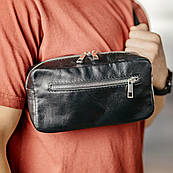 Чоловіча містка шкіряна чорна сумка, велика бананка через плече, стильні нагрудні/поясні сумки для чоловіків з натуральної шкіри
