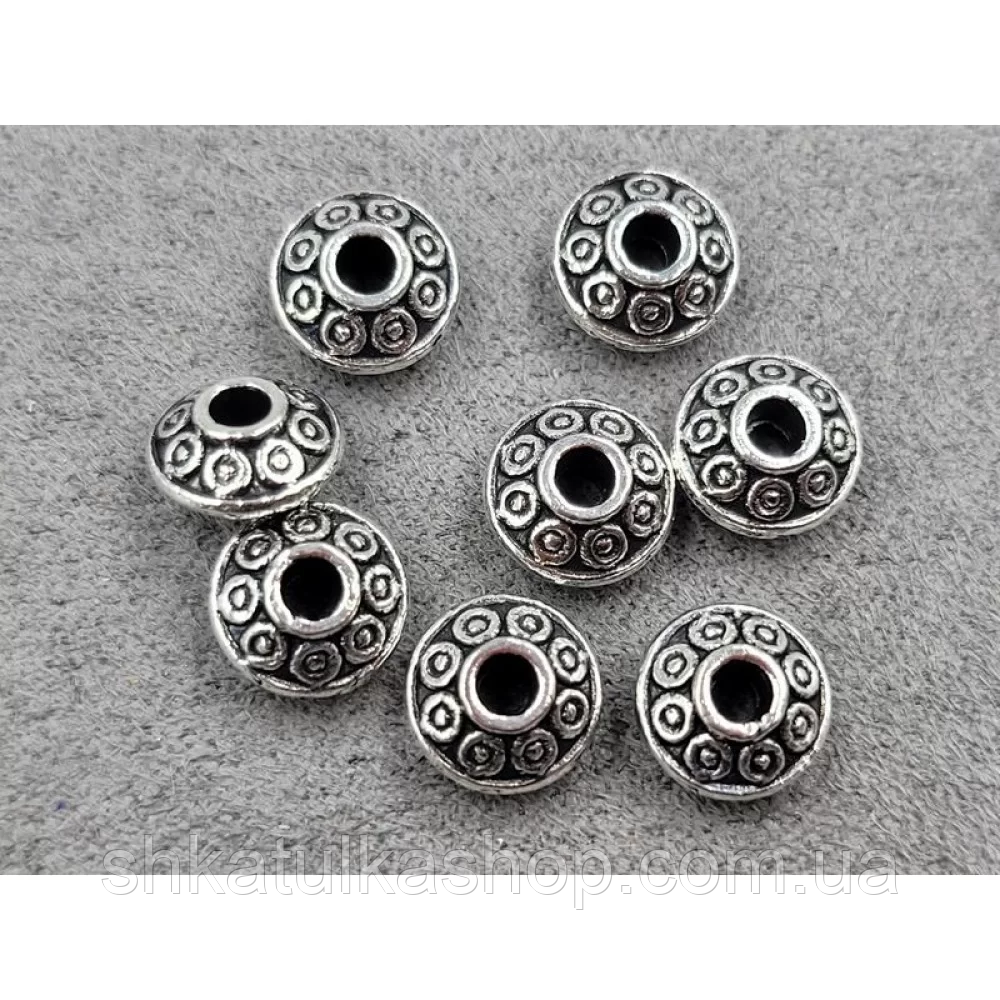 (33шт) Намистини-ронделі металеві 8*4,4мм, фото 1